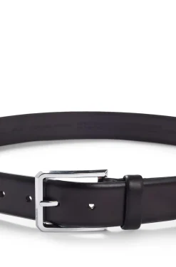 Italian-leather belt with polished gunmetal buckle