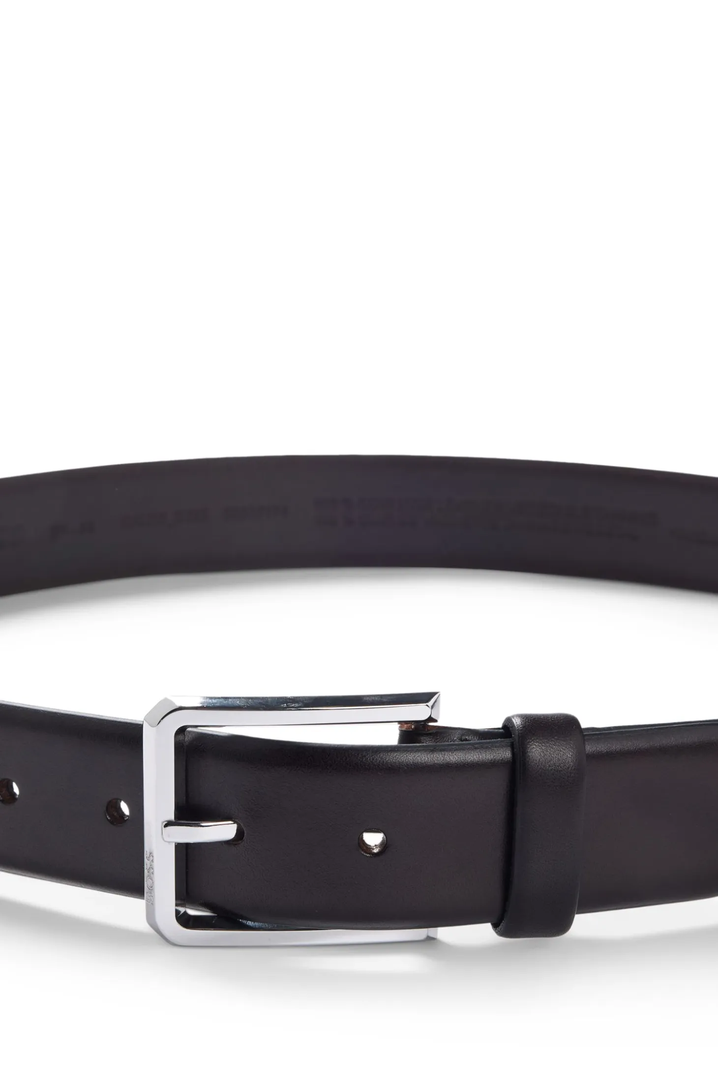 Italian-leather belt with polished gunmetal buckle