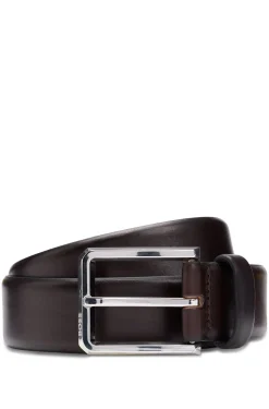 Italian-leather belt with polished gunmetal buckle
