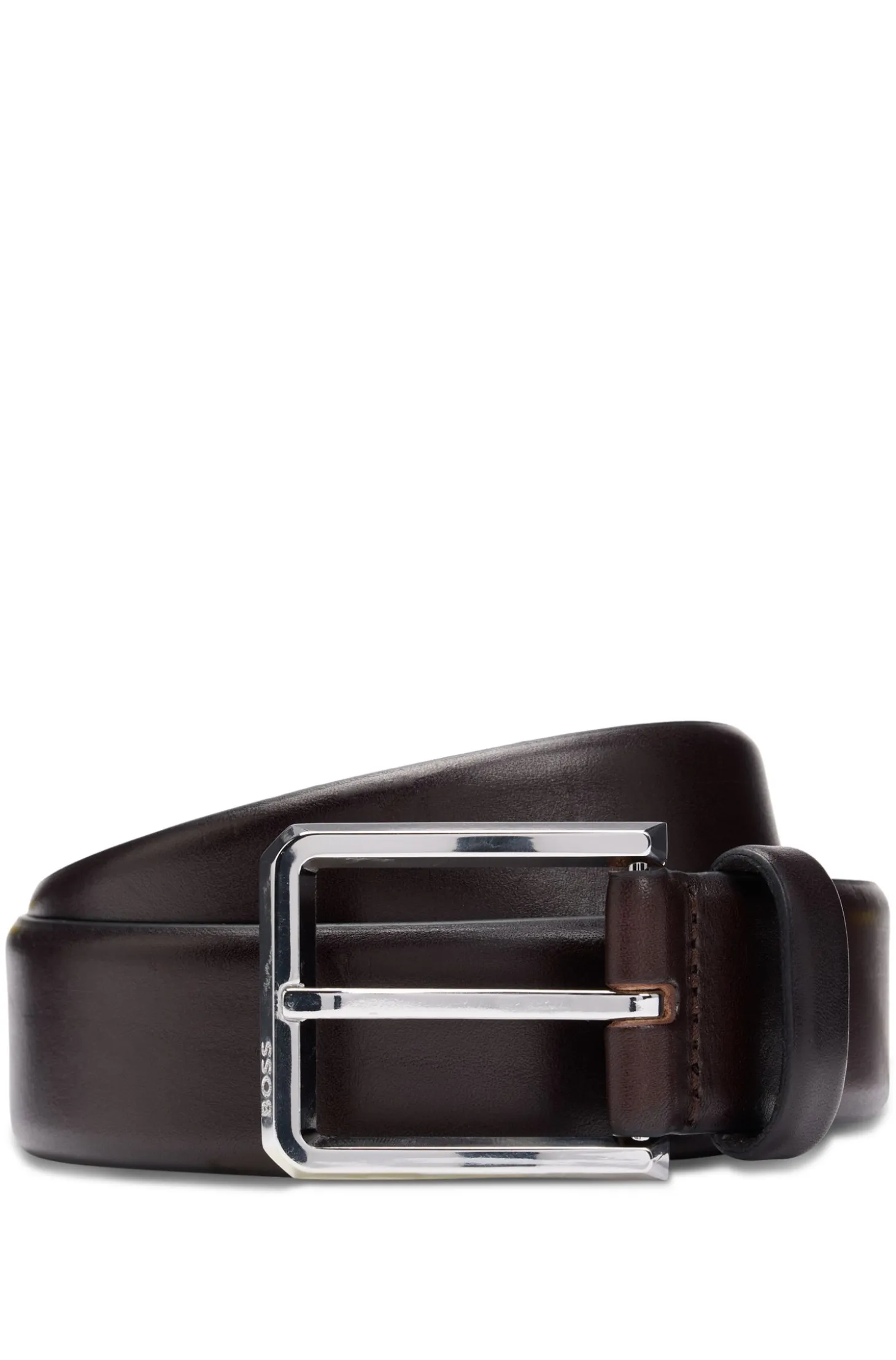 Italian-leather belt with polished gunmetal buckle