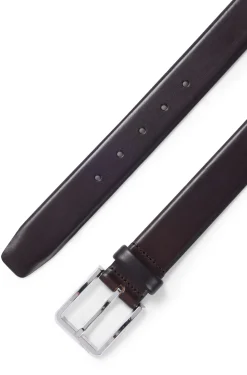 Italian-leather belt with polished gunmetal buckle