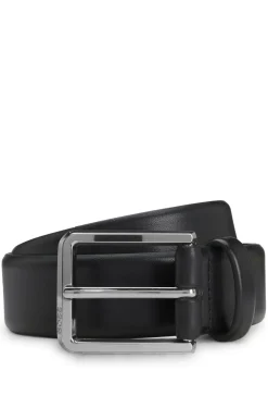 Italian-leather belt with polished gunmetal buckle