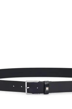 Italian-made leather belt with signature-stripe trim