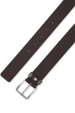 Italian-made leather belt with signature-stripe trim