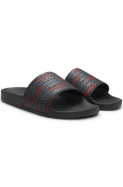 Italian-made slides with repeat-logo print