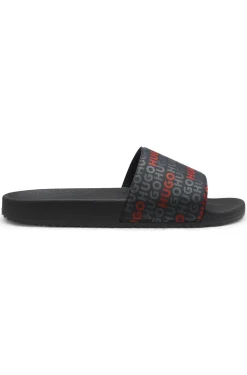 Italian-made slides with repeat-logo print