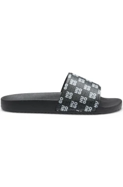 Italian-made slides with stacked-logo strap