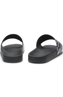 Italian-made slides with stacked-logo strap