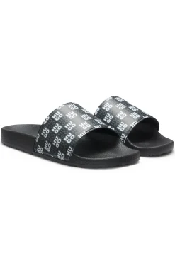 Italian-made slides with stacked-logo strap