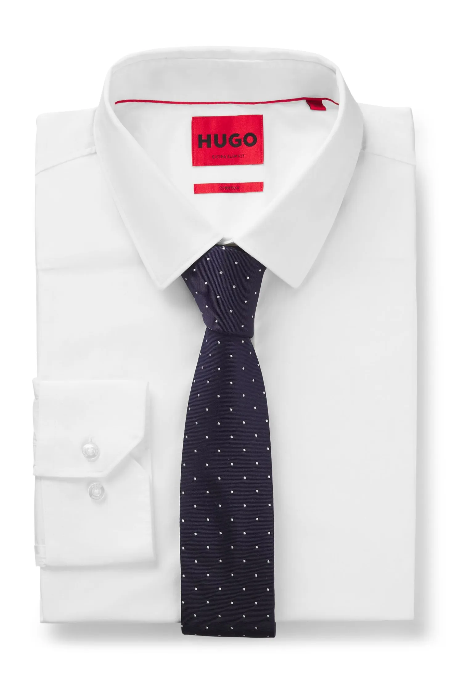 Italian-made tie in silk with jacquard-woven dots
