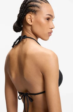 Jacquard bikini top with stacked-logo charm