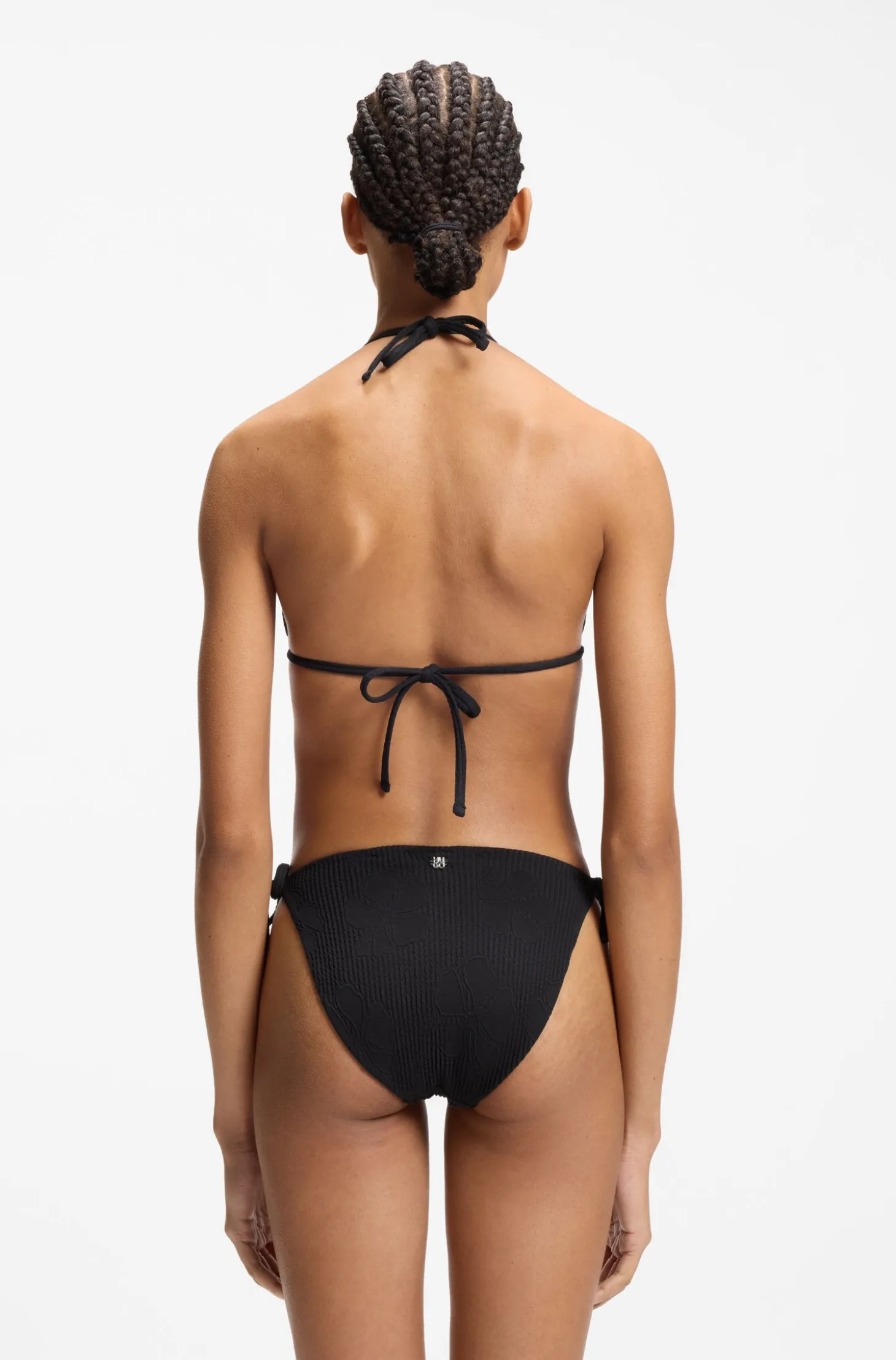 Jacquard bikini top with stacked-logo charm