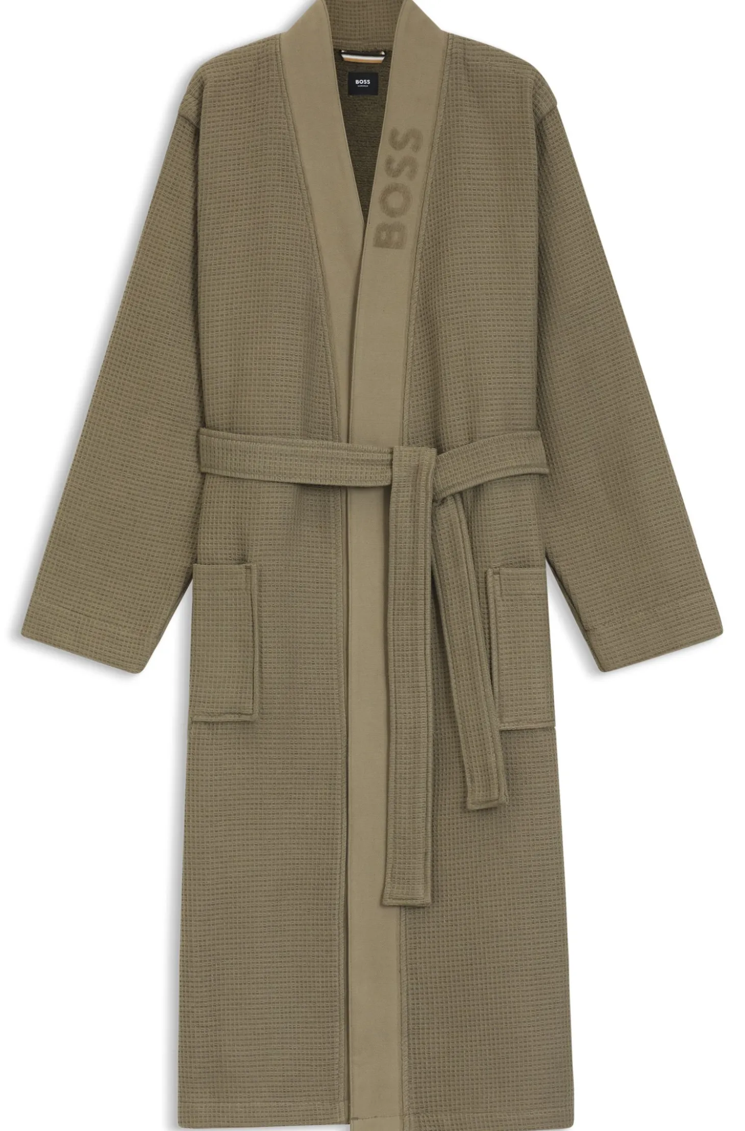 Jacquard cotton-blend gown with logo lapel