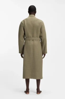 Jacquard cotton-blend gown with logo lapel