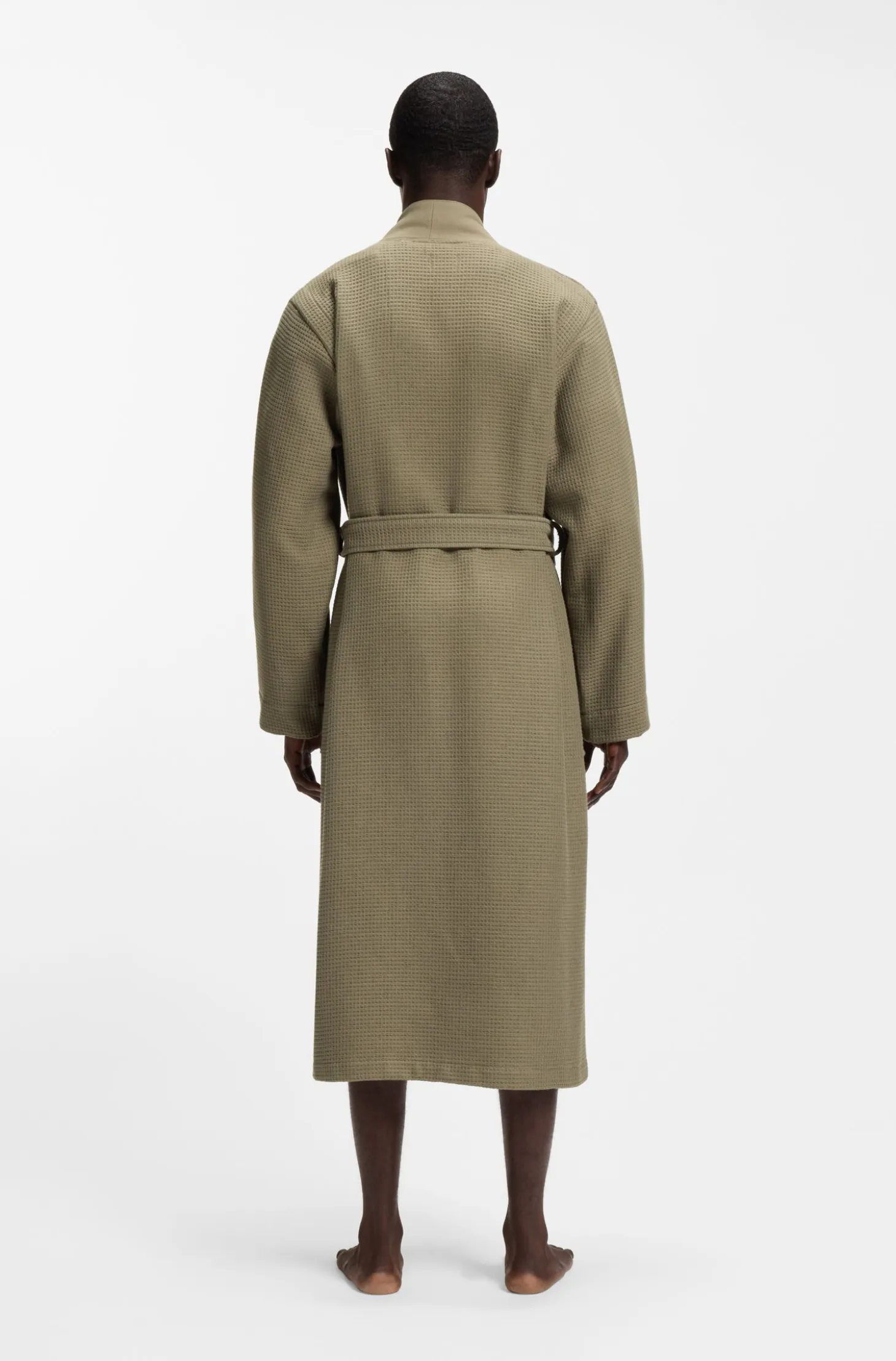 Jacquard cotton-blend gown with logo lapel
