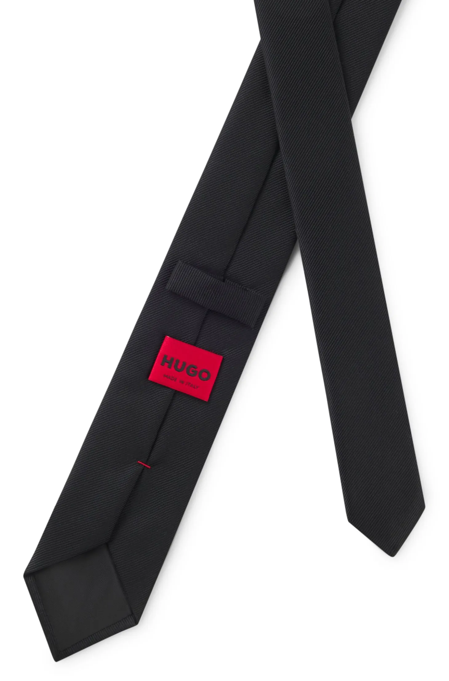 Jacquard-woven tie with metallic stacked-logo trim