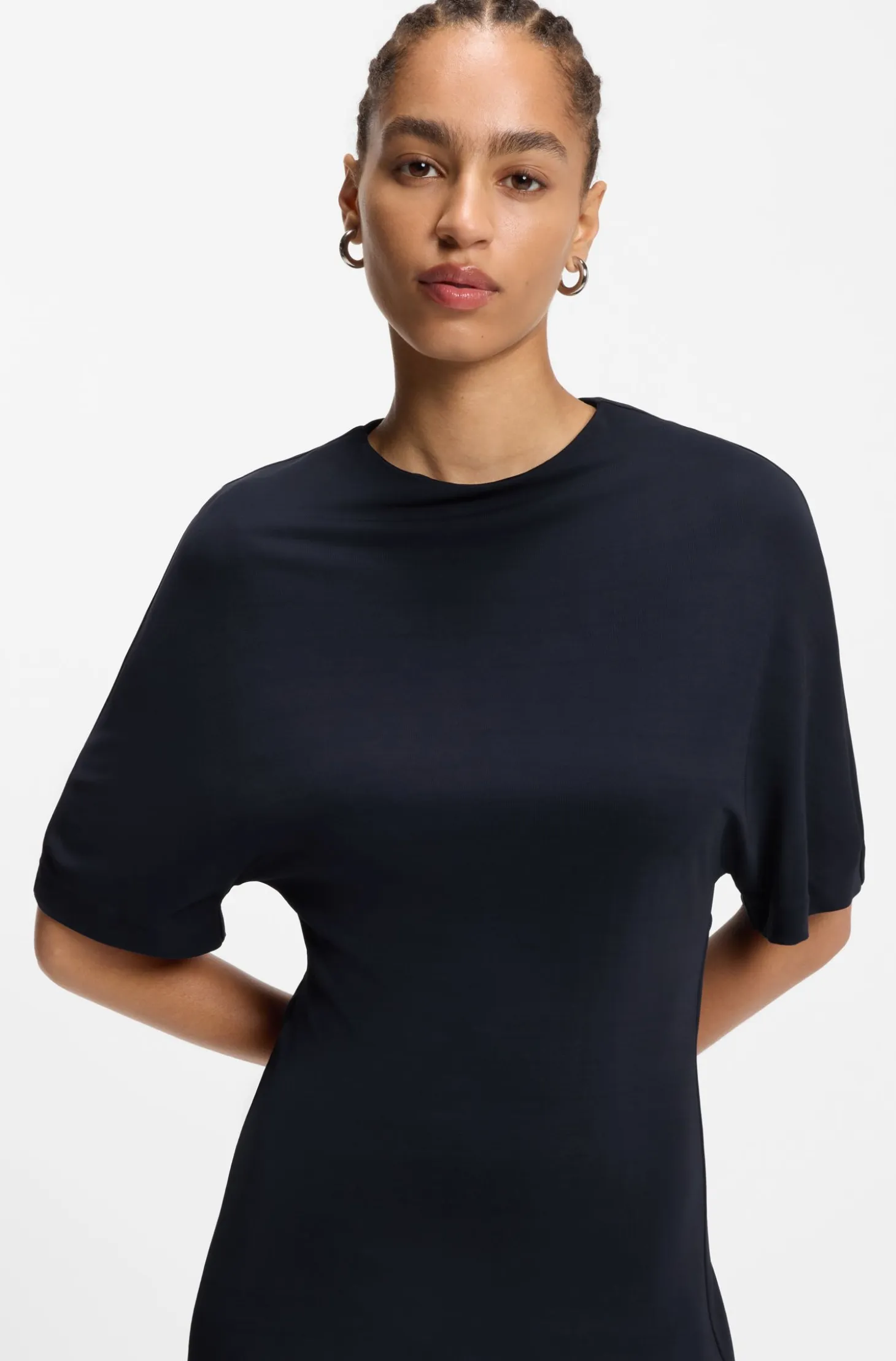 Jersey dress with rear drape detail