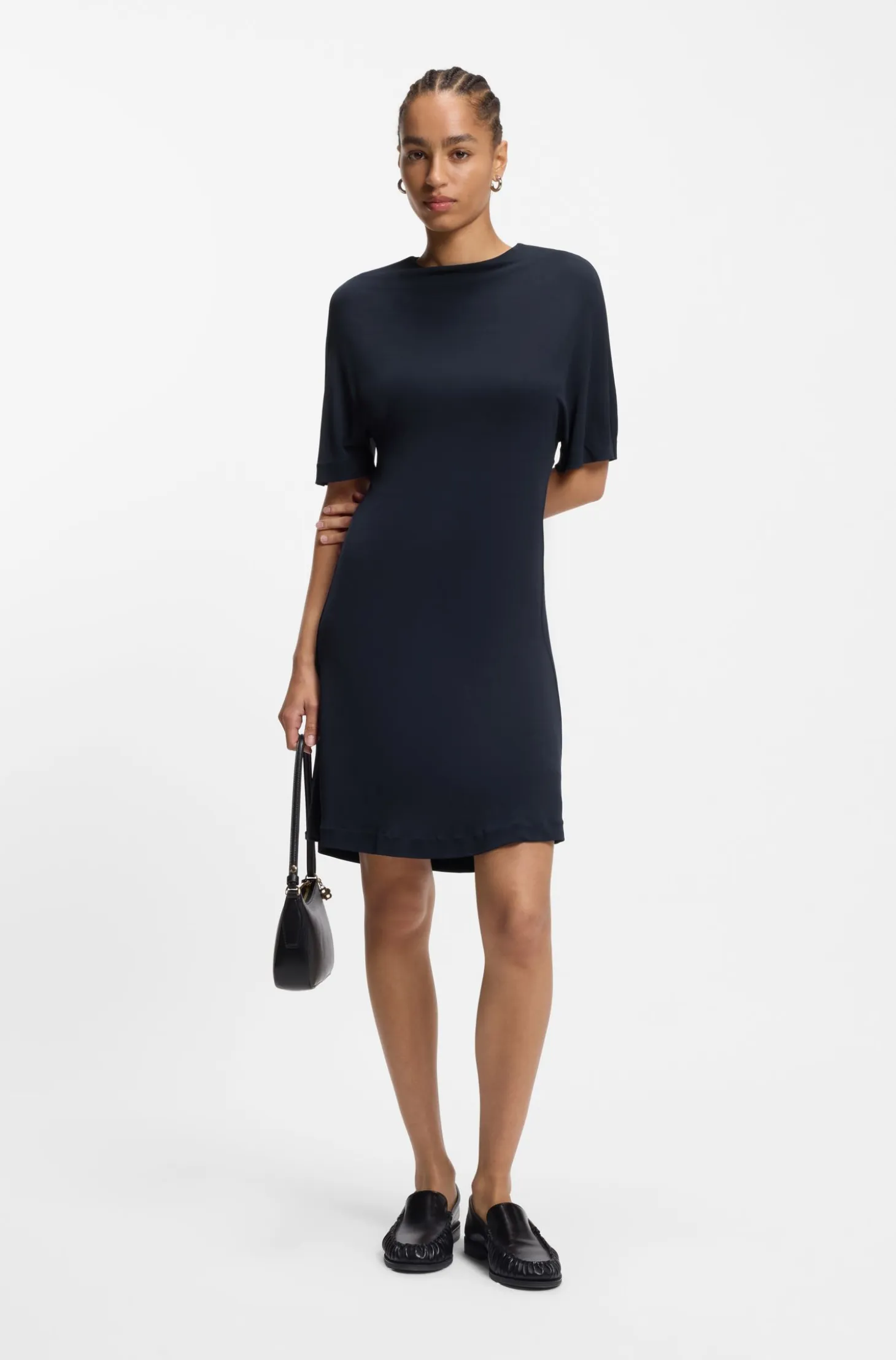 Jersey dress with rear drape detail
