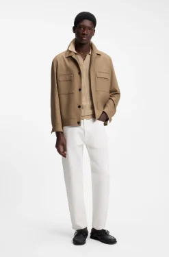 Johnny-collar knit polo in a cotton-linen jacquard