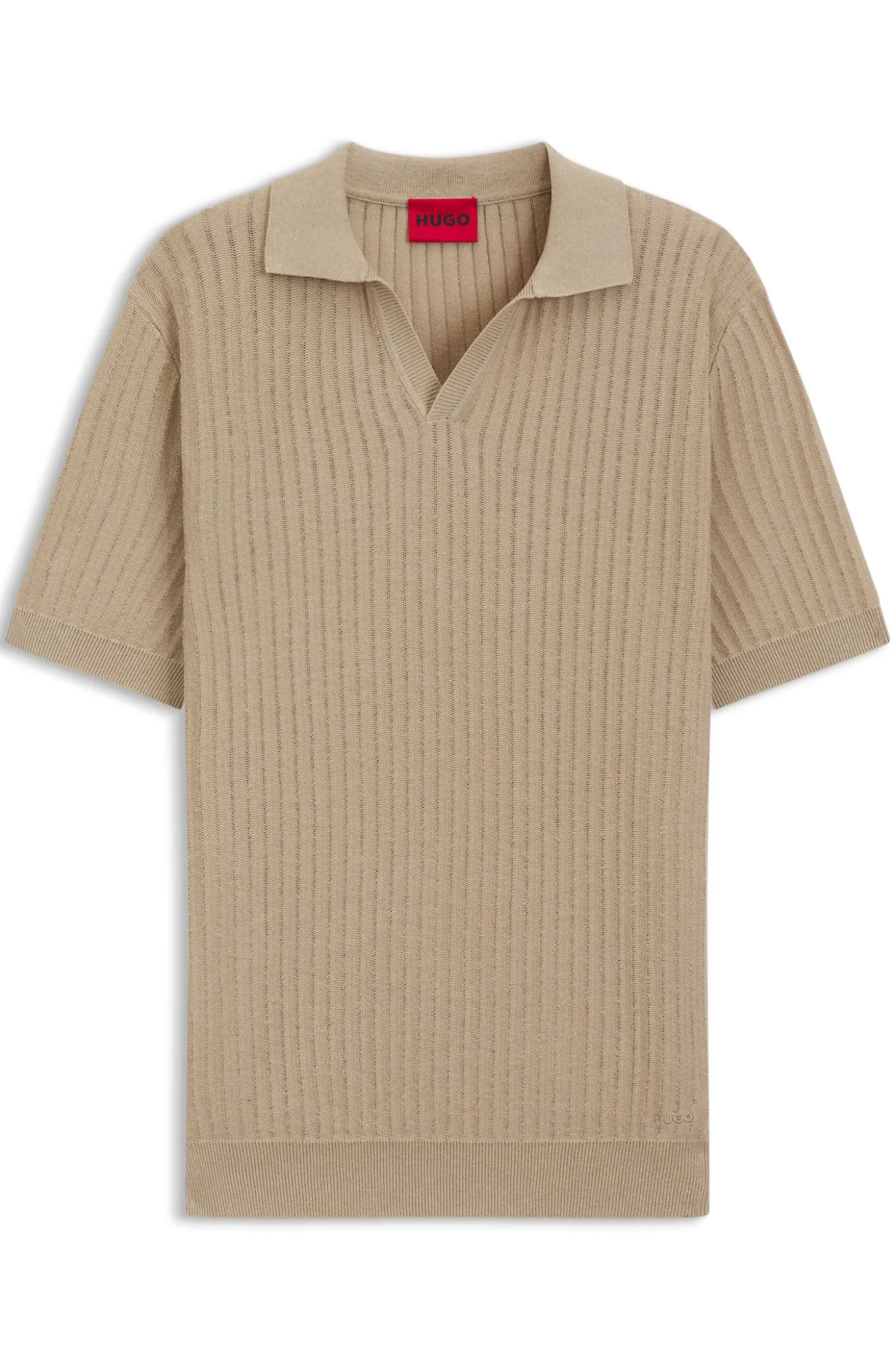 Johnny-collar knit polo in a cotton-linen jacquard
