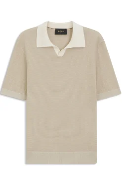 Johnny-collar knit polo in cotton and silk