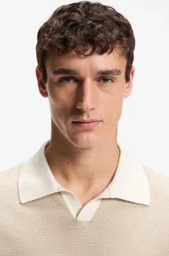 Johnny-collar knit polo in cotton and silk