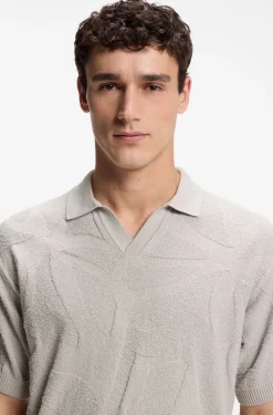 Johnny-collar knit polo with graphic pattern