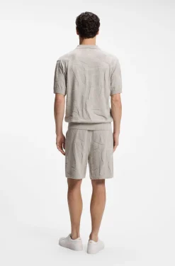 Johnny-collar knit polo with graphic pattern
