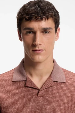 Johnny-collar polo shirt in cotton, linen and silk