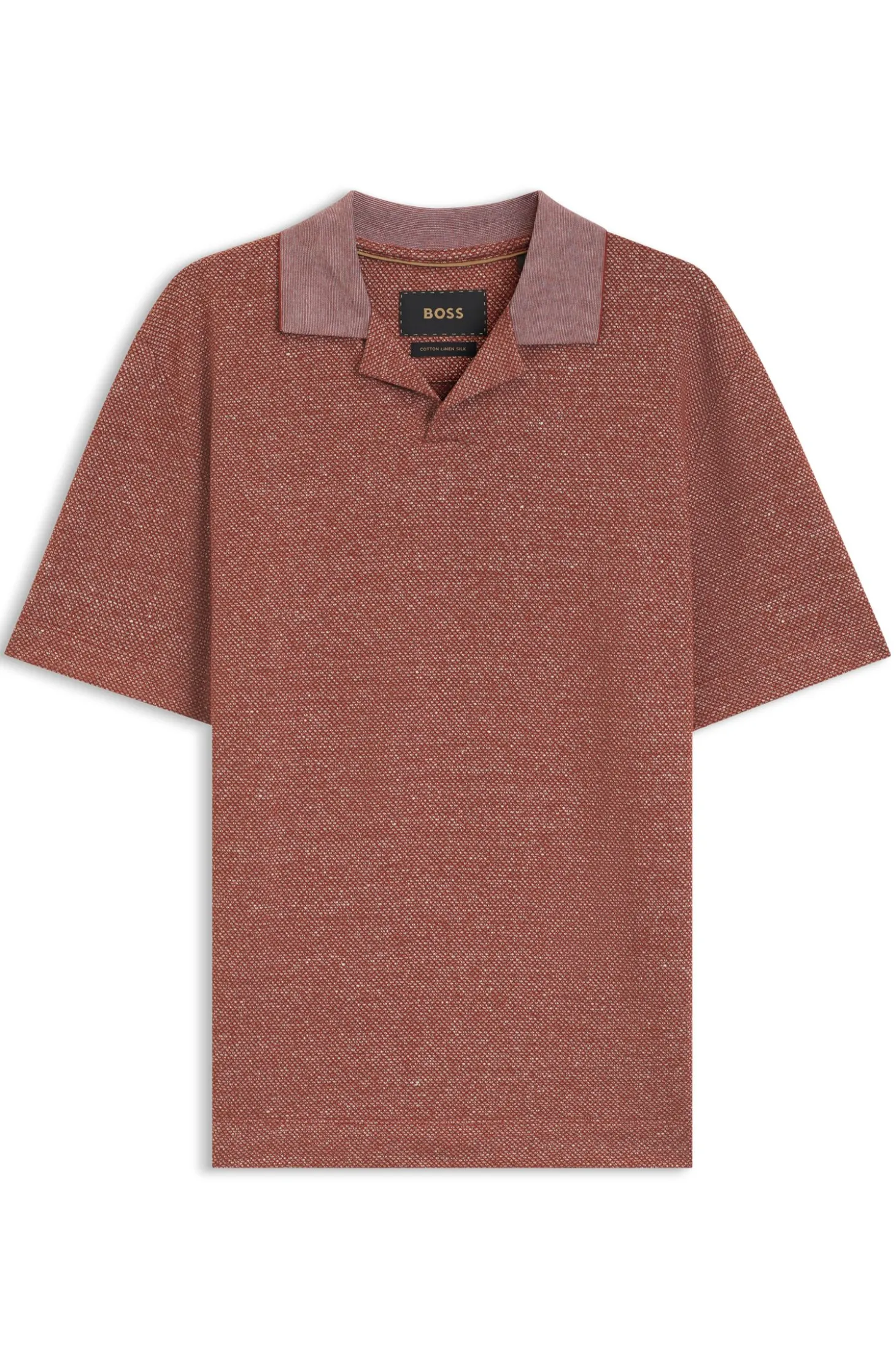 Johnny-collar polo shirt in cotton, linen and silk