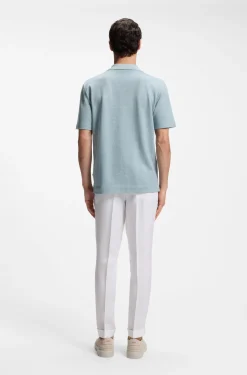 Johnny-collar polo shirt in cotton, linen and silk
