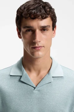 Johnny-collar polo shirt in cotton, linen and silk