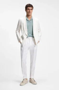 Johnny-collar polo shirt in cotton, linen and silk