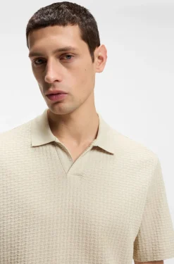 Johnny-collar polo shirt in jacquard cotton