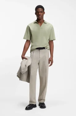 Johnny-collar polo shirt with jacquard stripe