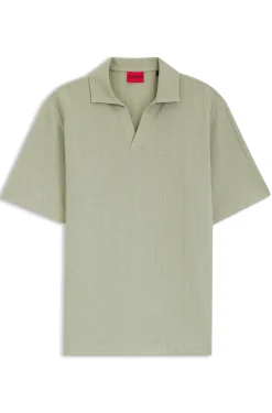 Johnny-collar polo shirt with jacquard stripe