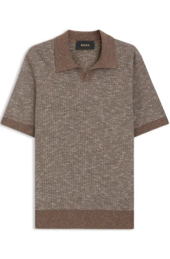 Johnny-collar polo sweater in wool, silk and cotton