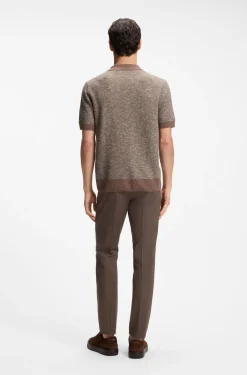 Johnny-collar polo sweater in wool, silk and cotton