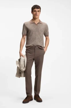 Johnny-collar polo sweater in wool, silk and cotton