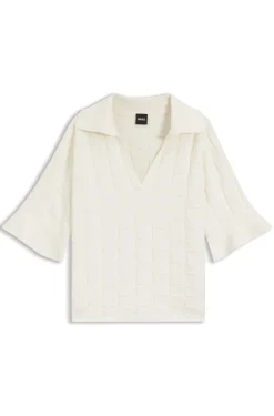 Johnny-collar sweater with check texture