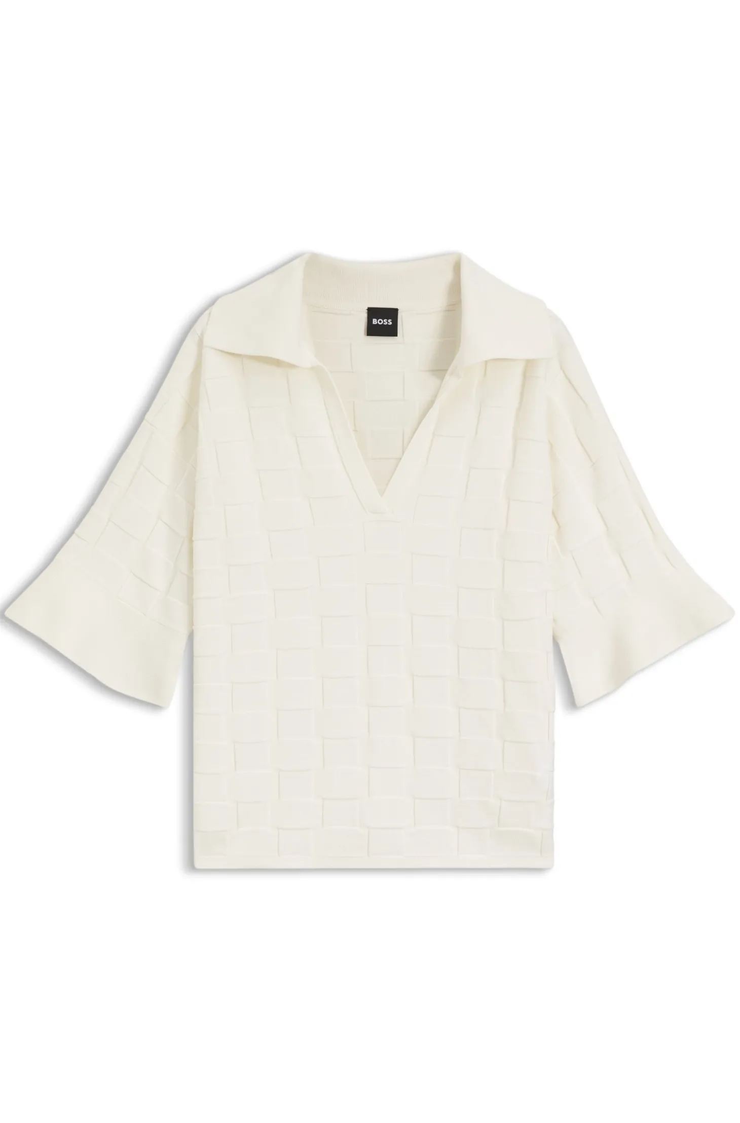 Johnny-collar sweater with check texture