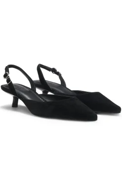 Kitten-heel slingbacks in suede
