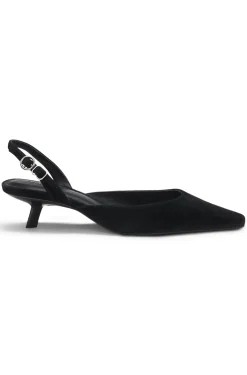 Kitten-heel slingbacks in suede