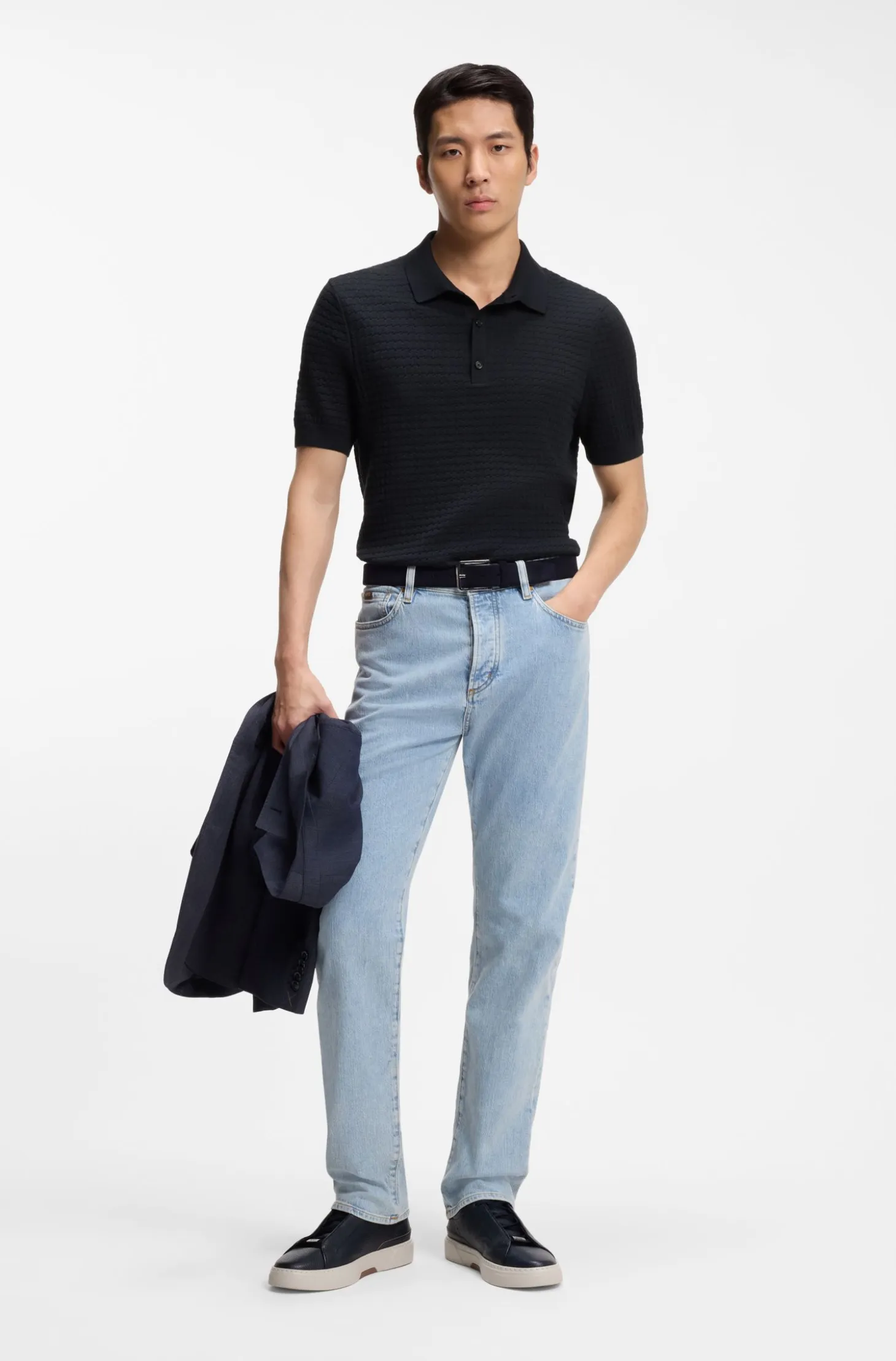Knit polo in silk and cotton
