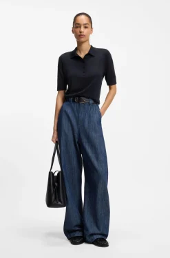 Knit polo in superfine merino wool