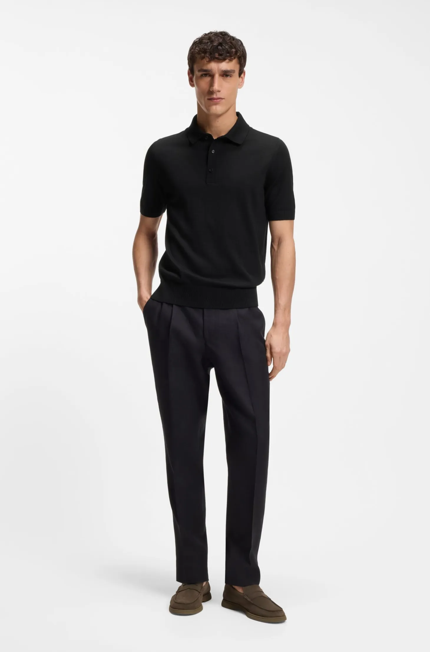 Knit polo in virgin wool
