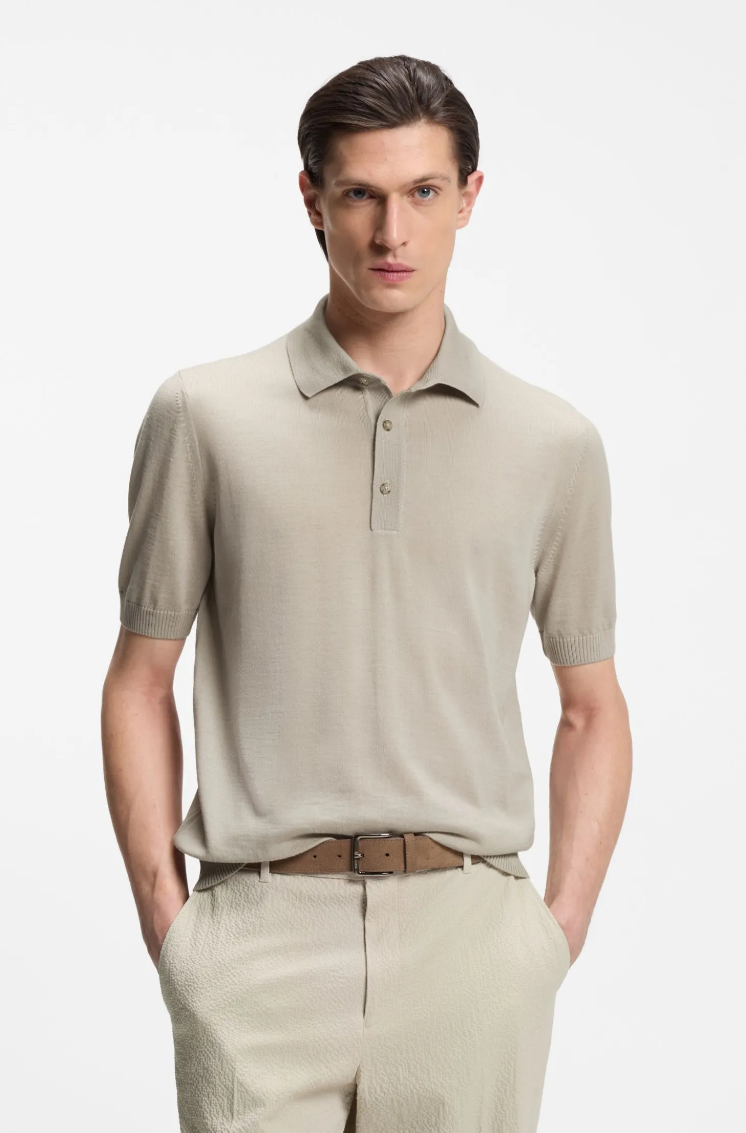 Knit polo in virgin wool