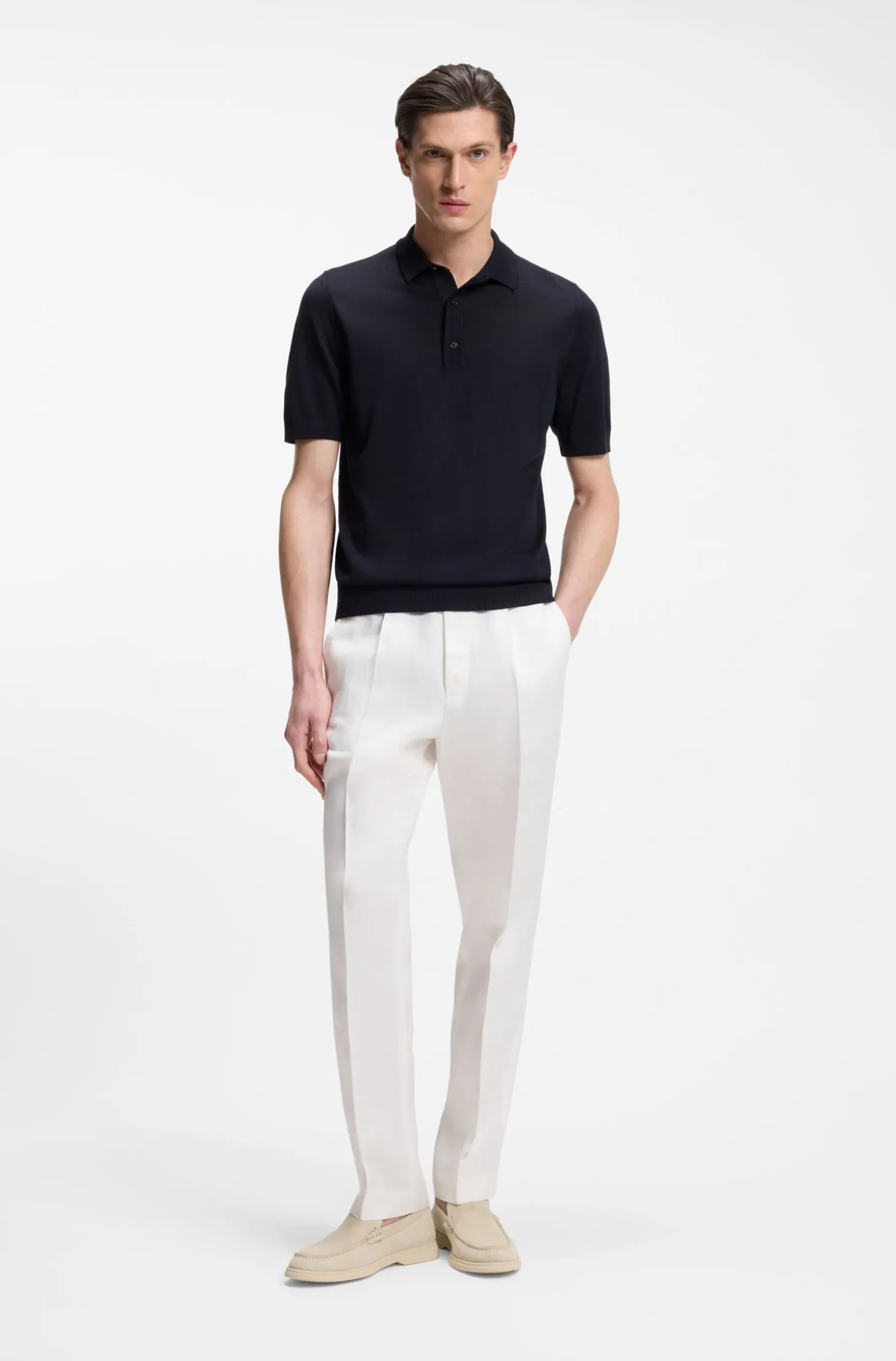 Knit polo in virgin wool