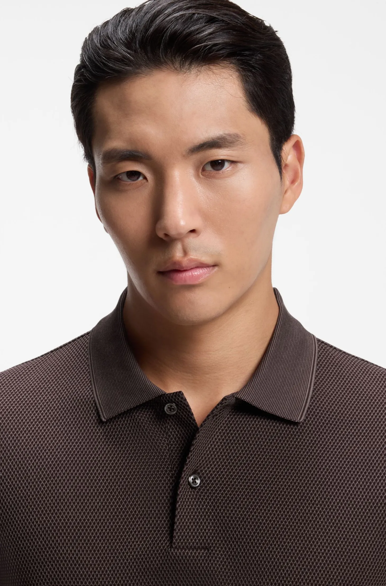 Knit polo shirt in two-tone cotton