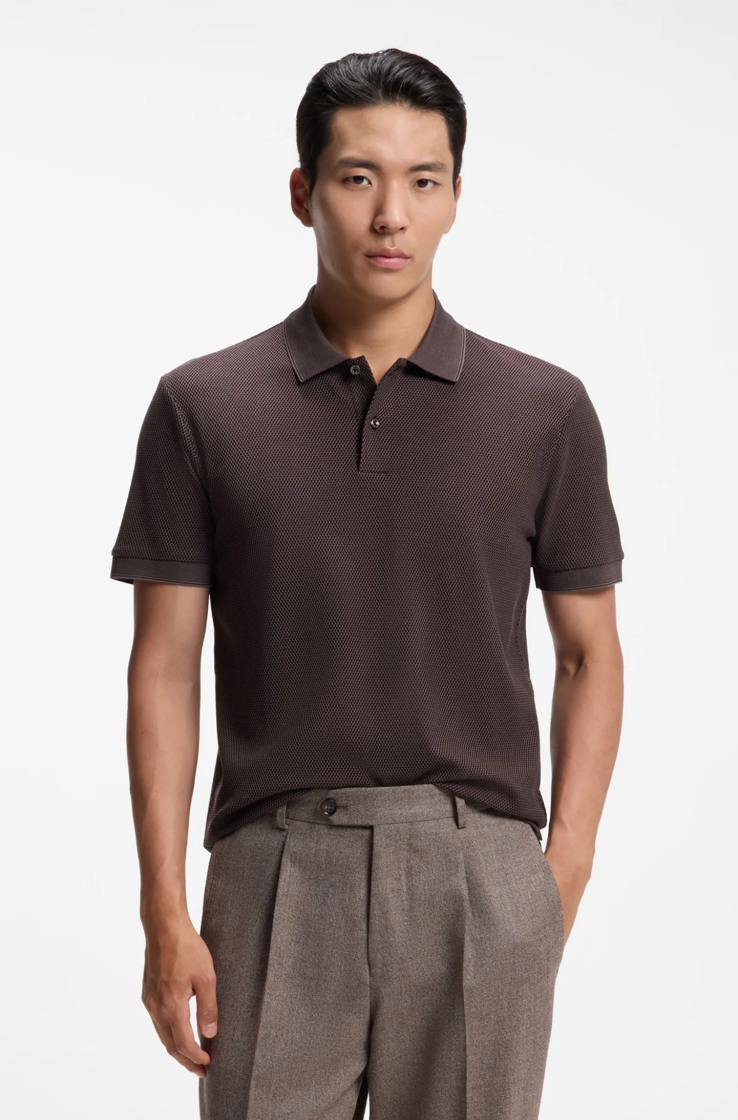 Knit polo shirt in two-tone cotton